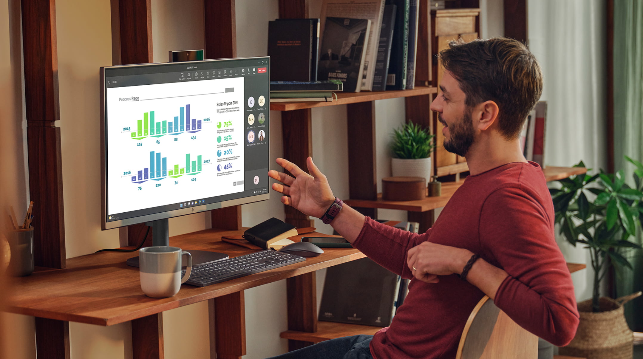 Počítač HP All-in-One kromě bezdrátové klávesnice HP a bezdrátové myši HP.